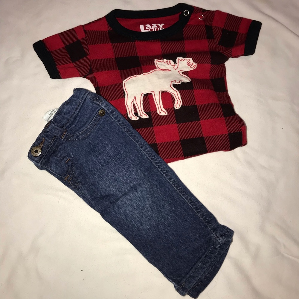 Buffalo Plaid Moose Onesie